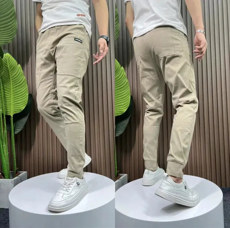 Men's Elastic Waist Poly-Cotton Cargo Trousers