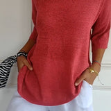 Women's Oversized V-Neck Half-Sleeve Knit Top