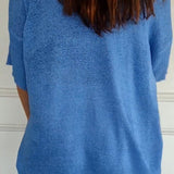 Women's Oversized V-Neck Half-Sleeve Knit Top