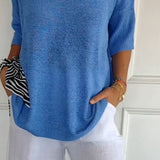 Women's Oversized V-Neck Half-Sleeve Knit Top