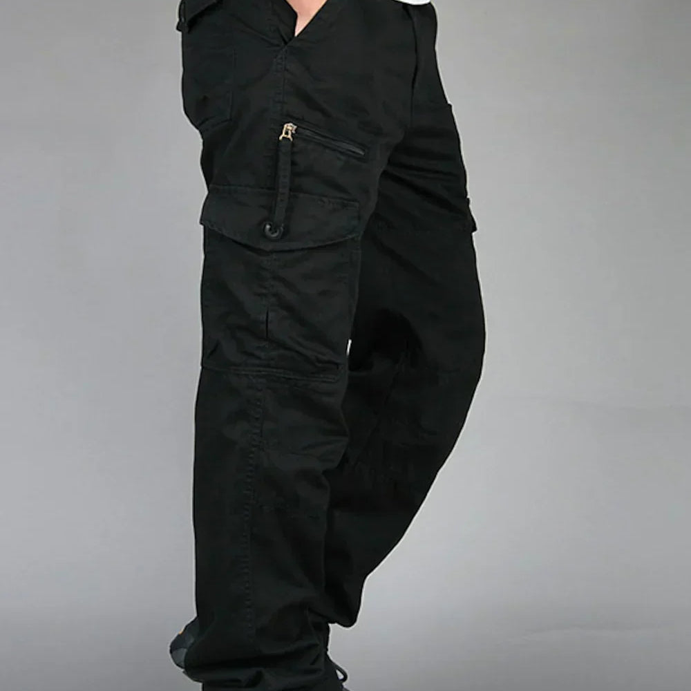 Men's Baggy Straight-Leg Multi-Pocket Cotton Blend Cargo Trousers