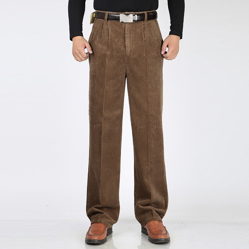 Men's Black Corduroy Wide Leg Pleated Trousers