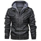 Men's Hooded Faux Leather Zip Jacket
