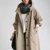 Women's Belted Longline Lapel Collar Trench Coat