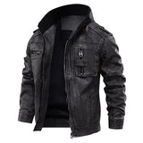Men's Faux Leather Zip Front Utility Jacket