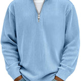 Men's Ribbed Knit Quarter-Zip Stand Collar Pullover