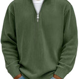 Men's Ribbed Knit Quarter-Zip Stand Collar Pullover