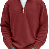 Men's Ribbed Knit Quarter-Zip Stand Collar Pullover
