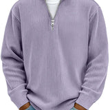 Men's Ribbed Knit Quarter-Zip Stand Collar Pullover
