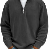 Men's Ribbed Knit Quarter-Zip Stand Collar Pullover