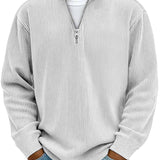 Men's Ribbed Knit Quarter-Zip Stand Collar Pullover