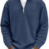 Men's Ribbed Knit Quarter-Zip Stand Collar Pullover