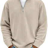 Men's Ribbed Knit Quarter-Zip Stand Collar Pullover