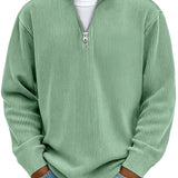 Men's Ribbed Knit Quarter-Zip Stand Collar Pullover