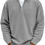 Men's Ribbed Knit Quarter-Zip Stand Collar Pullover