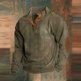 Men's Ribbed Knit Quarter-Button Elbow Patch Pullover