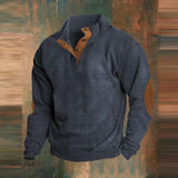 Men's Ribbed Knit Quarter-Button Elbow Patch Pullover