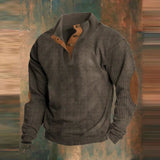 Men's Ribbed Knit Quarter-Button Elbow Patch Pullover