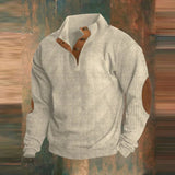 Men's Ribbed Knit Quarter-Button Elbow Patch Pullover