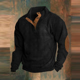Men's Ribbed Knit Quarter-Button Elbow Patch Pullover