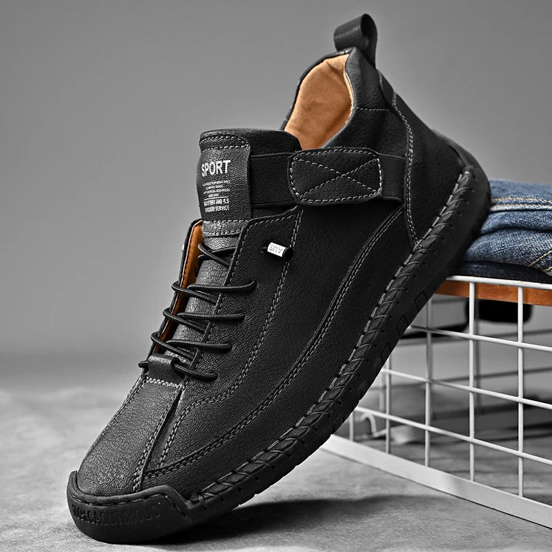 Men's Leather-Style Lace-Up Casual Shoes