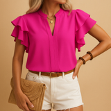 Women's V-Neck Ruffle Sleeve Stand Collar Blouse