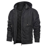 Men's Hooded Faux Leather Zip Jacket