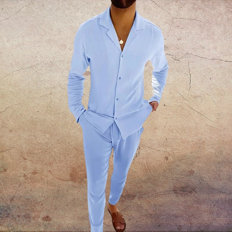 Men's Two-Piece Vintage Cotton Shirt Set