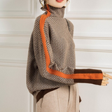 Contrast Sleeve Turtleneck Long Sleeve Pullover