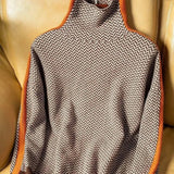 Contrast Sleeve Turtleneck Long Sleeve Pullover