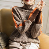Contrast Sleeve Turtleneck Long Sleeve Pullover
