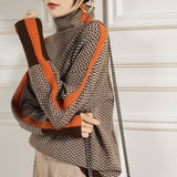 Contrast Sleeve Turtleneck Long Sleeve Pullover