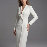 Women's Tailored Lapel Collar Button-Front Midi Dress