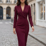 Women's Tailored Lapel Collar Button-Front Midi Dress