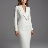 Women's Tailored Lapel Collar Button-Front Midi Dress