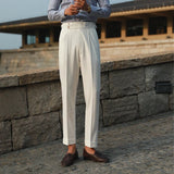 Men's High-Waist Pleated Dress Trousers