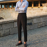 Men's High-Waist Pleated Dress Trousers