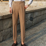 Men's High-Waist Pleated Dress Trousers