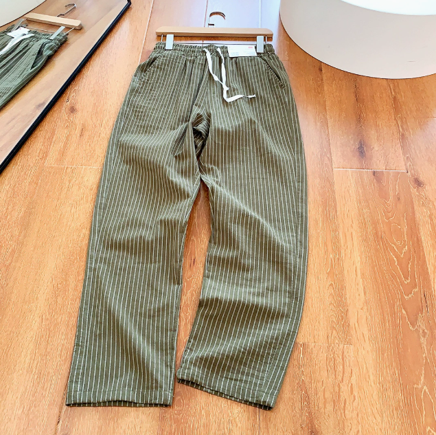 Men's Striped Drawstring Linen Trousers