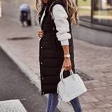 Long Hooded Quilted Zip-Front Puffer Vest