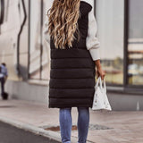 Long Hooded Quilted Zip-Front Puffer Vest