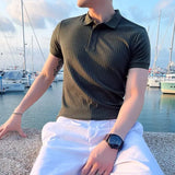 Men's Textured Open Collar Polo Shirt