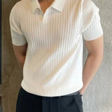 Men's Ribbed Open Collar Knit Polo Shirt