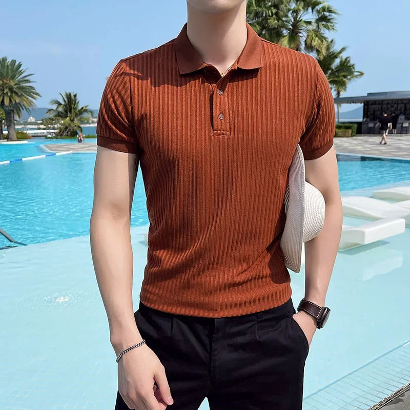 Men's Textured Open Collar Polo Shirt