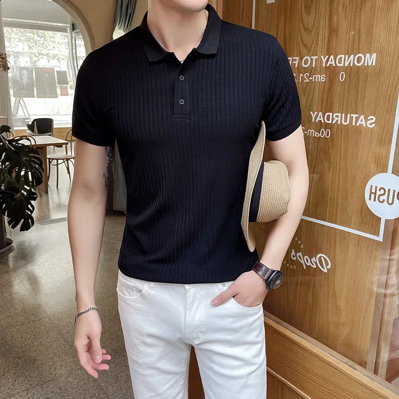 Men's Textured Open Collar Polo Shirt
