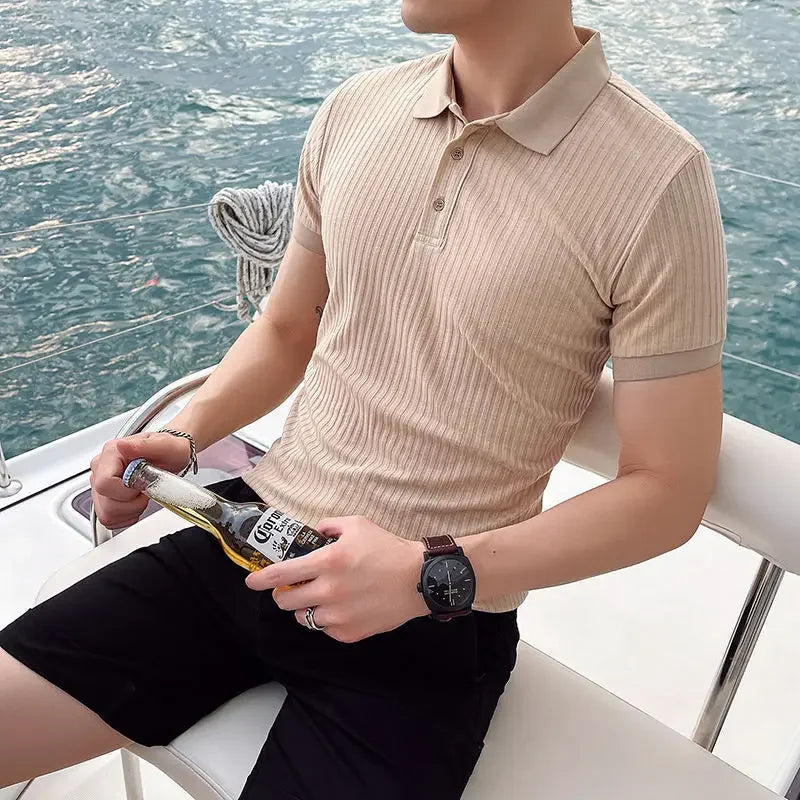 Men's Textured Open Collar Polo Shirt