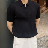 Men's Ribbed Open Collar Knit Polo Shirt