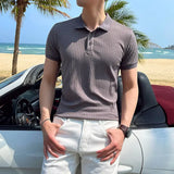 Men's Textured Open Collar Polo Shirt