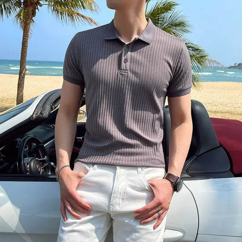 Men's Textured Open Collar Polo Shirt