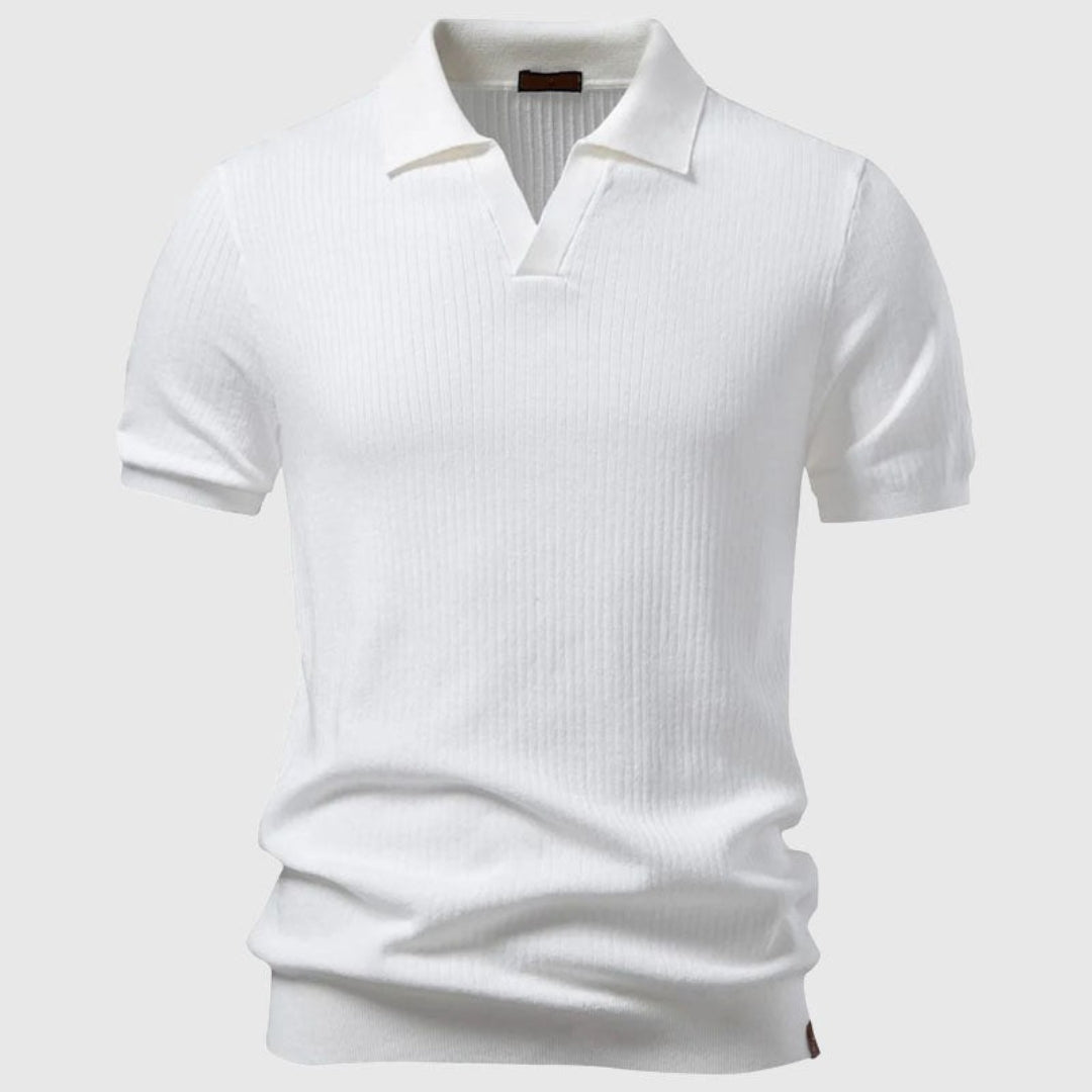 Men's Ribbed Open Collar Polo Shirt